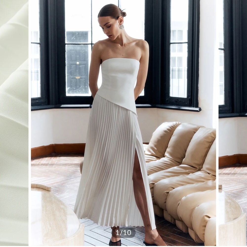 COMMENSE WHITE Elegant White Strapless Pleated Dress